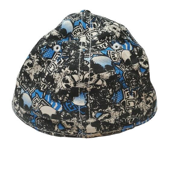 MMA Elite Adult S/M Skull Graphics Fitted Cap Hat Blue White - Picture 6 of 9